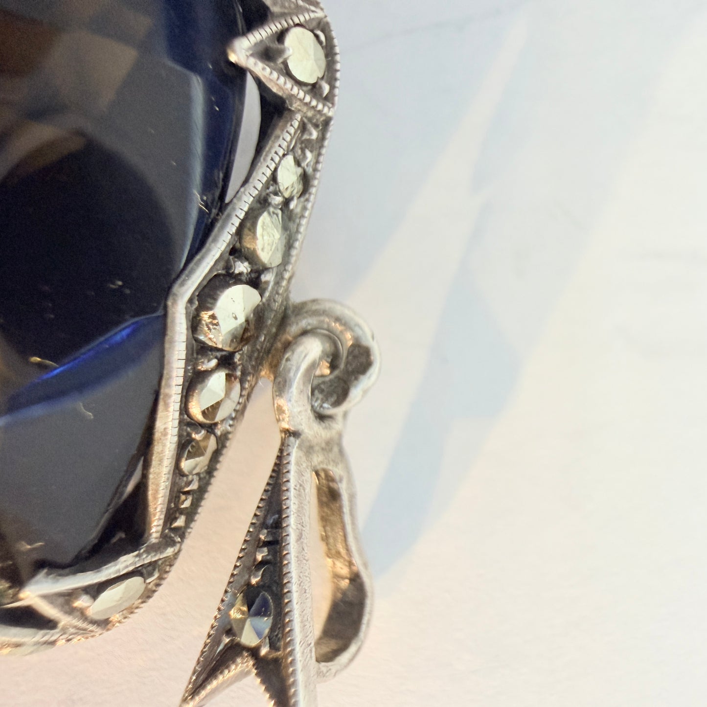 Maker JF. Vintage Art Deco Sterling 935 Silver Smoky Quartz Pendant.