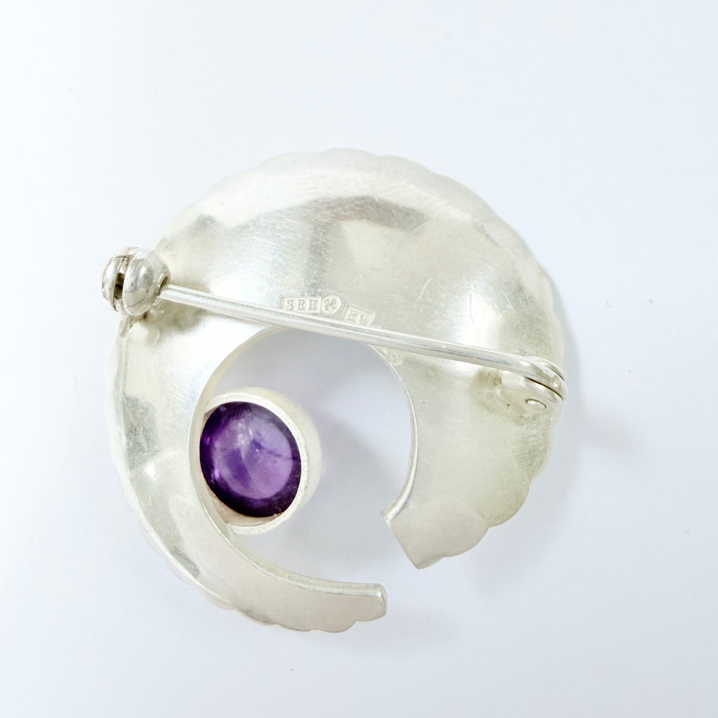 Per Ericsson, Sweden 1955. Vintage Sterling Silver Amethyst Brooch.