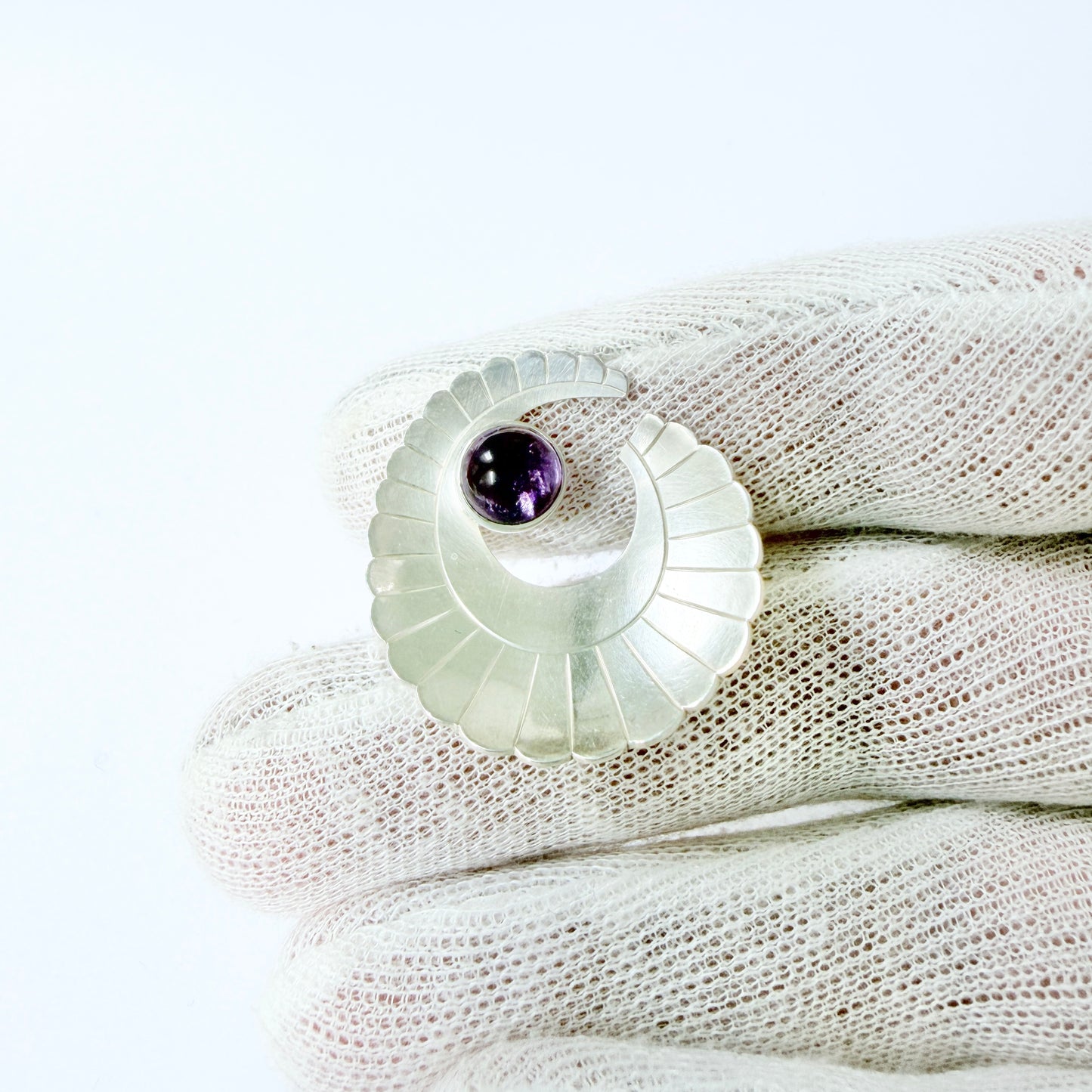 Per Ericsson, Sweden 1955. Vintage Sterling Silver Amethyst Brooch.