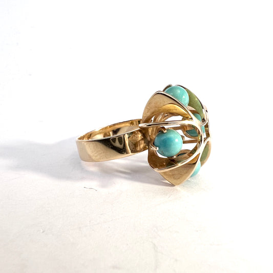 Elis Kauppi, Kupittaan Kulta Finland 1968. Vintage Modernist 14k Gold Turquoise Ring.