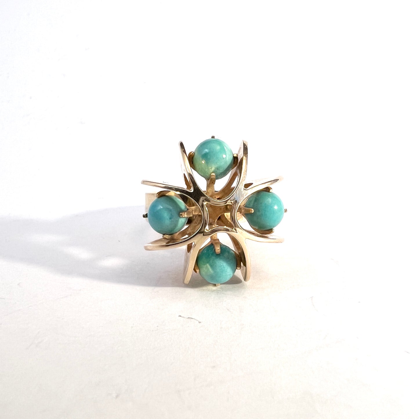 Elis Kauppi, Kupittaan Kulta Finland 1968. Vintage Modernist 14k Gold Turquoise Ring.