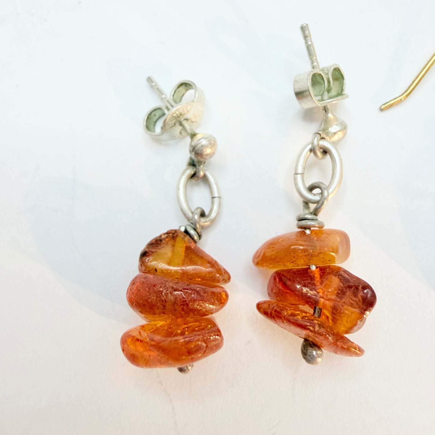 Vintage Solid Silver Amber Amethyst 2 Pairs of Earrings.