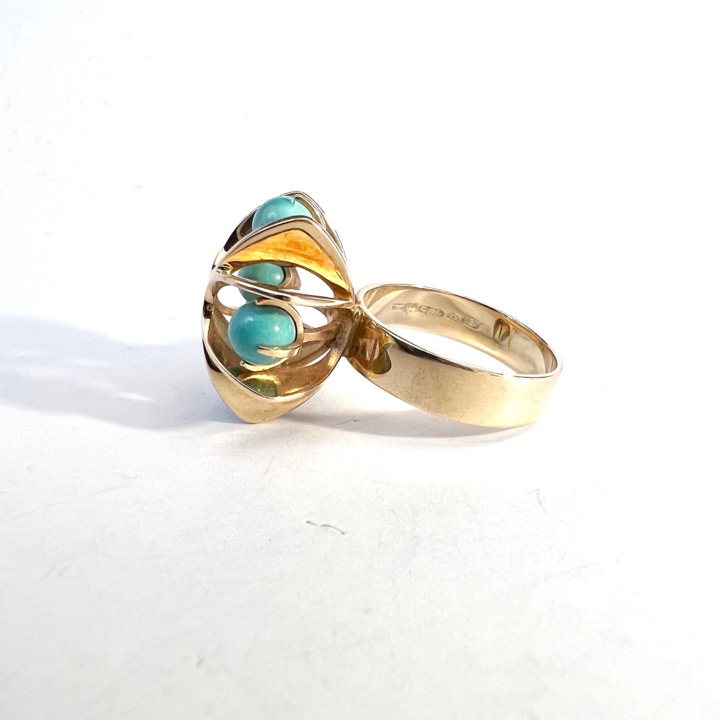 Elis Kauppi, Kupittaan Kulta Finland 1968. Vintage Modernist 14k Gold Turquoise Ring.