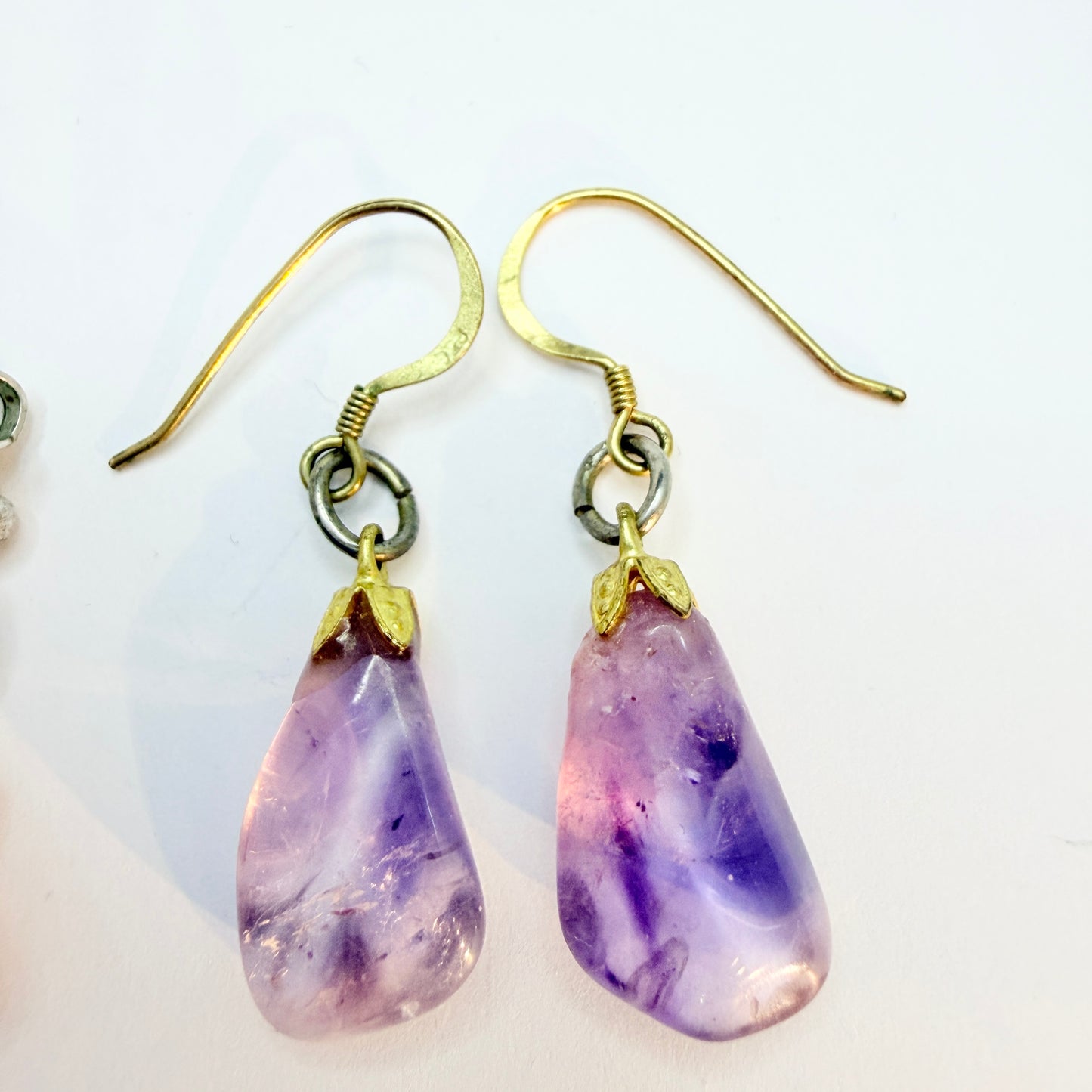 Vintage Solid Silver Amber Amethyst 2 Pairs of Earrings.
