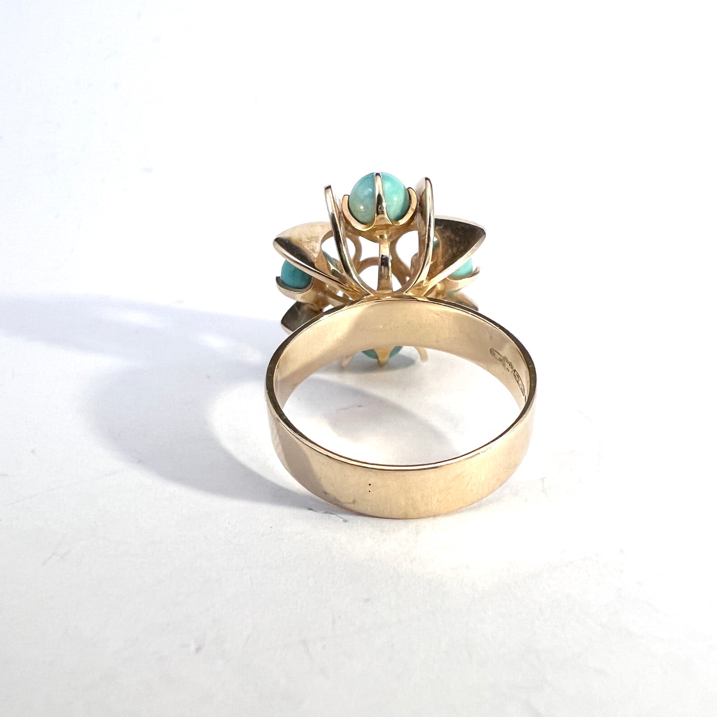 Elis Kauppi, Kupittaan Kulta Finland 1968. Vintage Modernist 14k Gold Turquoise Ring.