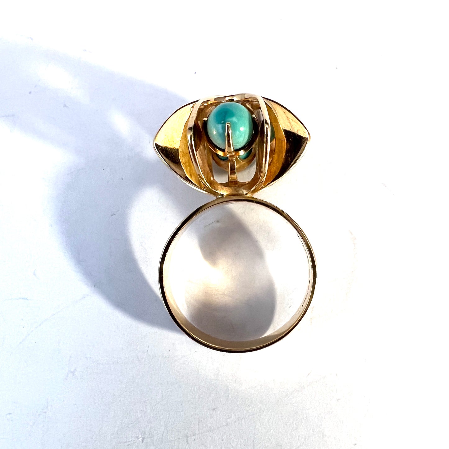 Elis Kauppi, Kupittaan Kulta Finland 1968. Vintage Modernist 14k Gold Turquoise Ring.