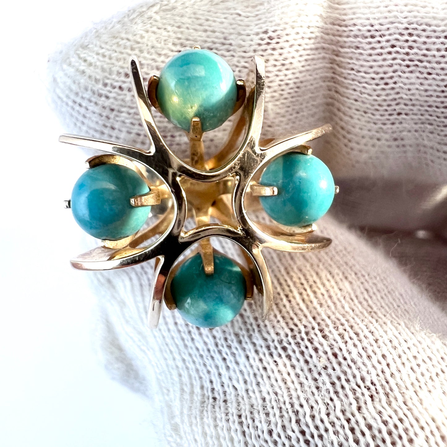 Elis Kauppi, Kupittaan Kulta Finland 1968. Vintage Modernist 14k Gold Turquoise Ring.