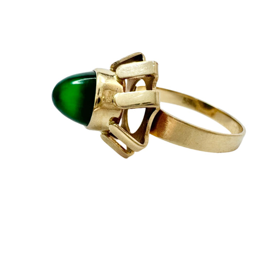 Germany, Norwegian Import c 1960s. Vintage Space Age 14k Gold Chrysoprase Ring.