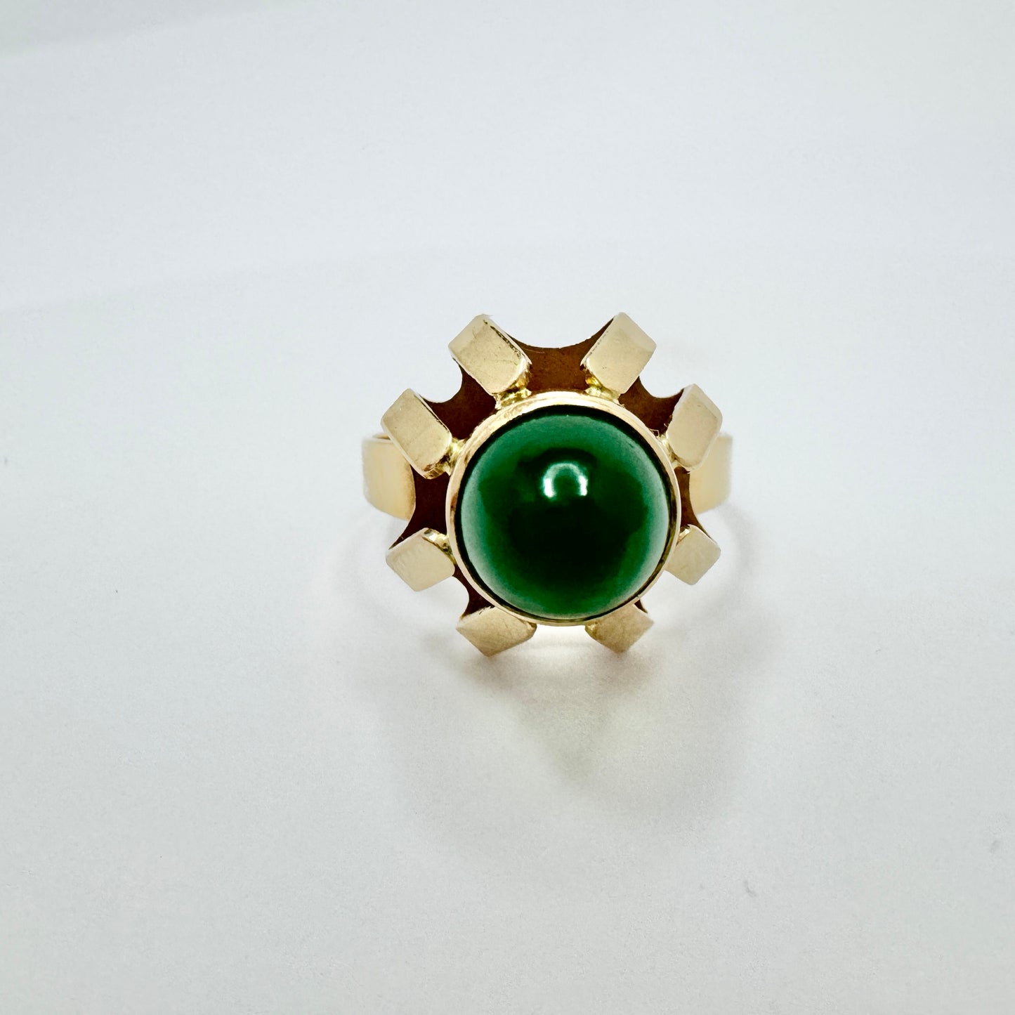 Germany, Norwegian Import c 1960s. Vintage Space Age 14k Gold Chrysoprase Ring.