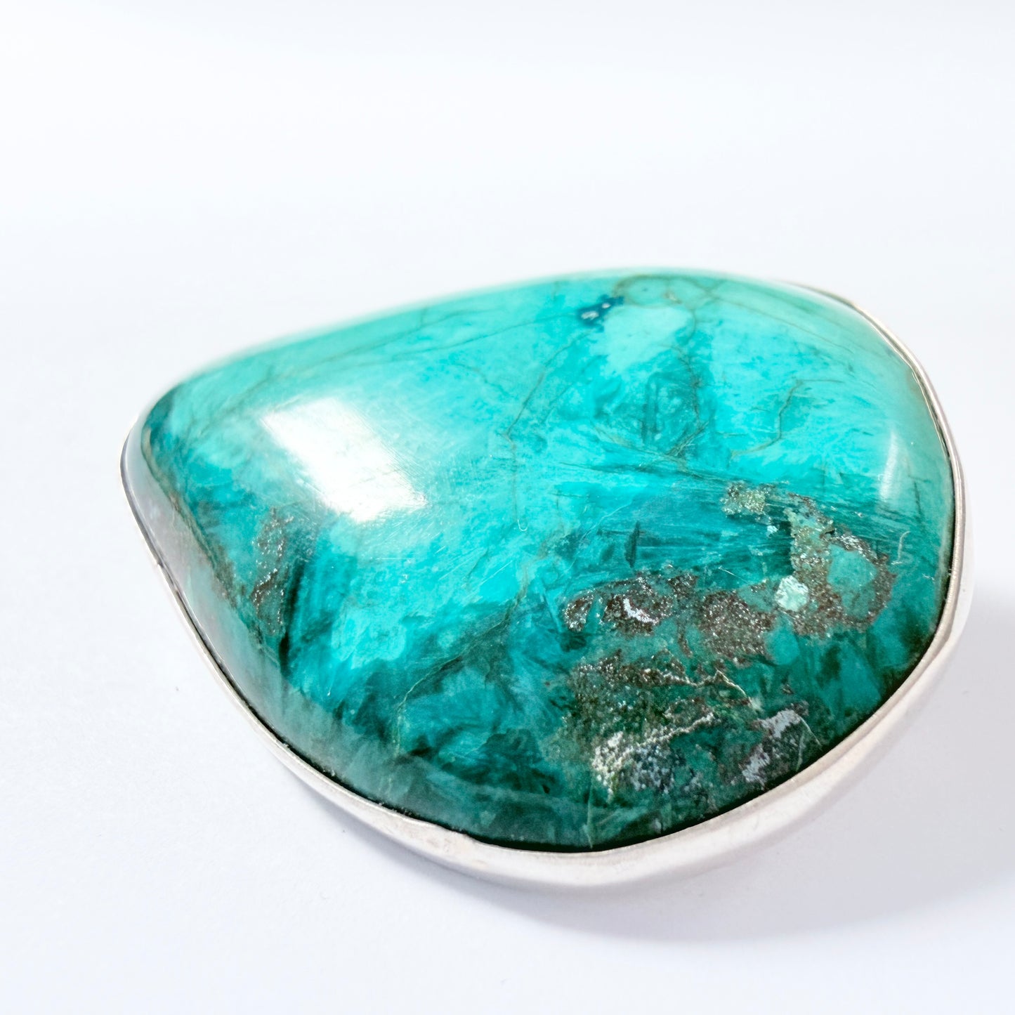 Norway 1965. Vintage Sterling Silver Chrysocolla Brooch Pendant.