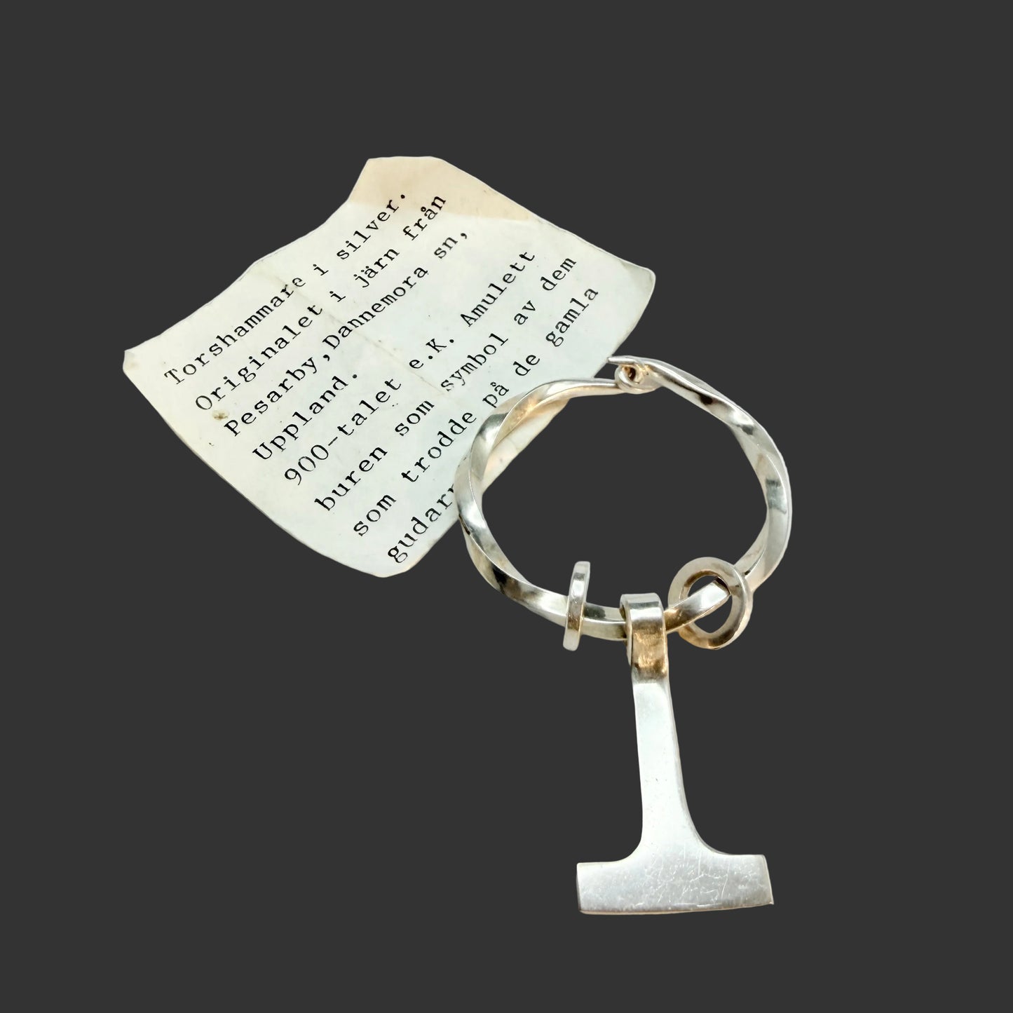 Stockholm, Sweden 1992. Large  Vintage Sterling Silver Thor's Hammer Viking Copy Pendant.