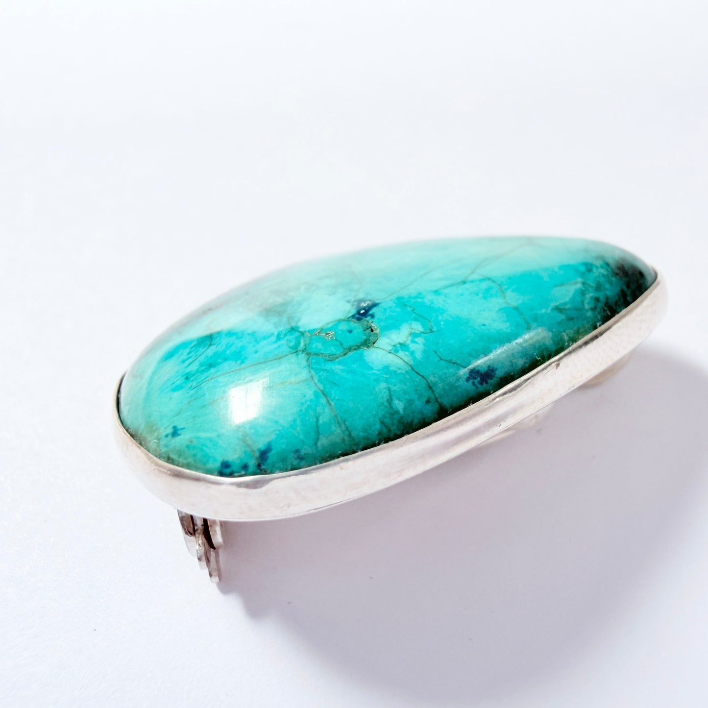 Norway 1965. Vintage Sterling Silver Chrysocolla Brooch Pendant.
