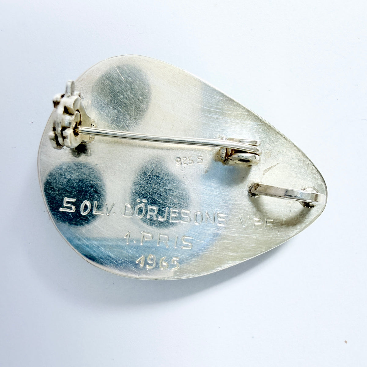 Norway 1965. Vintage Sterling Silver Chrysocolla Brooch Pendant.