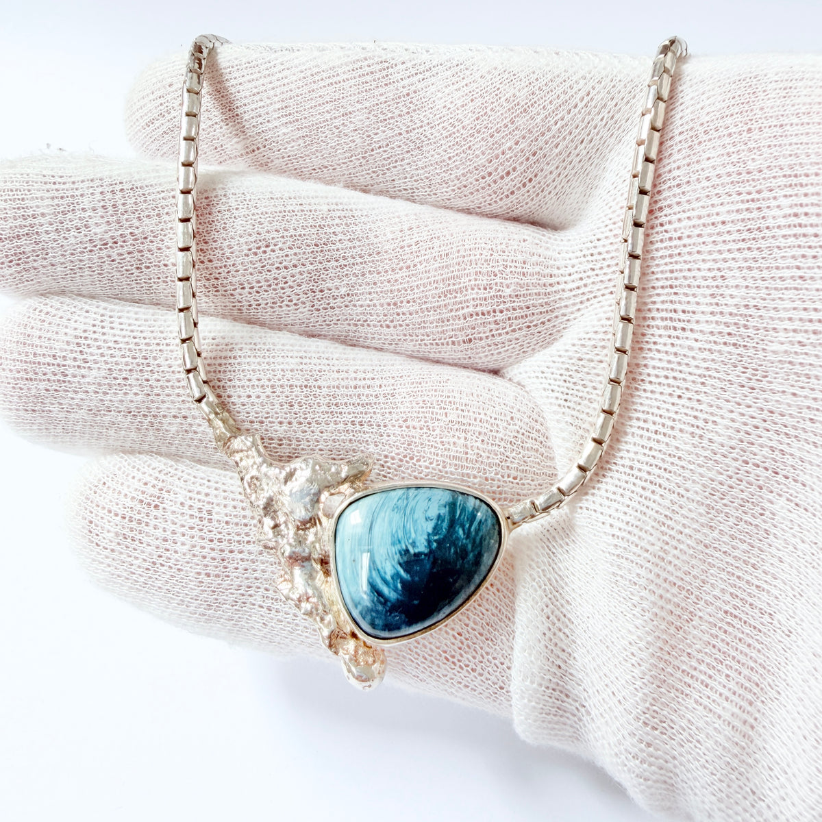 O Nordström, Sweden 1970s. Vintage Solid Silver Bergslagen-stone Pendant Necklace.
