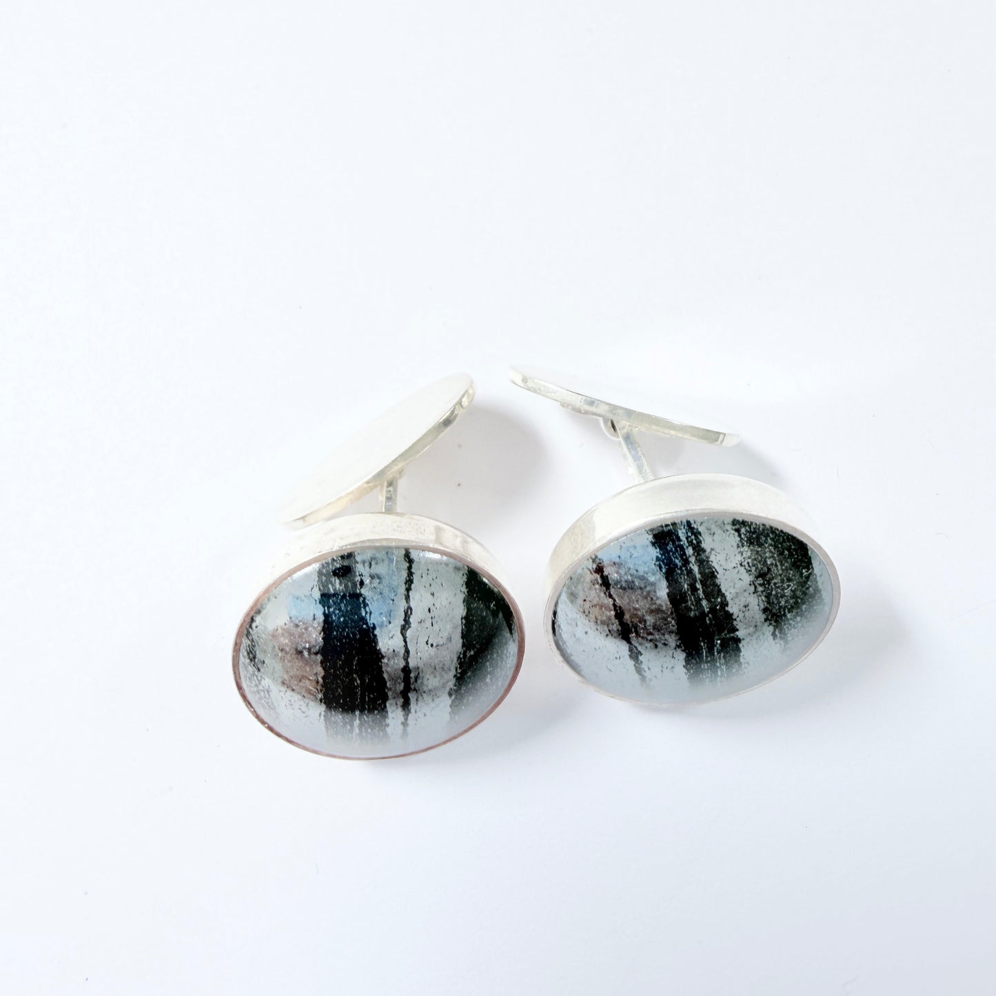 Stenlya, Sweden 1972. Vintage Sterling Silver Iron Ore Cufflinks.