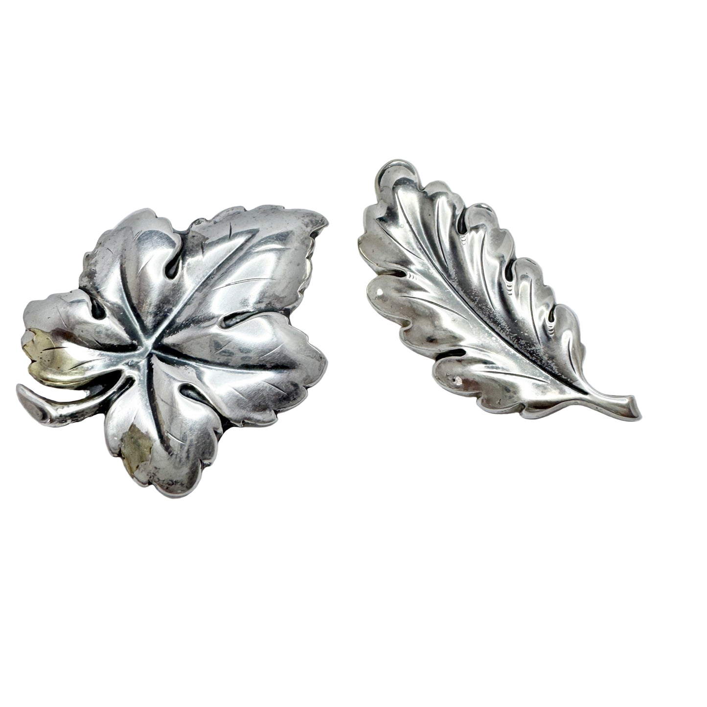 TeKa, Germany c 1950s. Two Vintage Solid Silver Leaf Brooches.