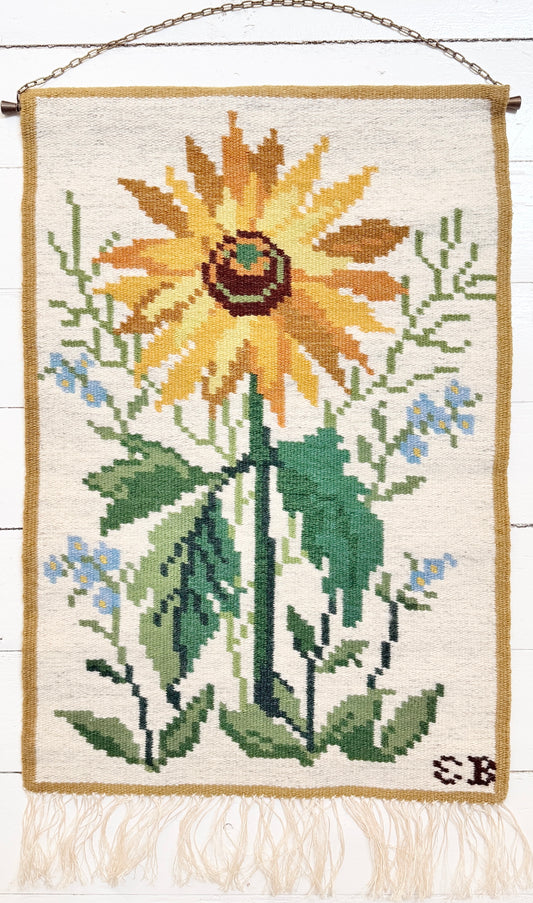 Sweden ca 1960-70s. Vintage Sunflower Tapestry Wall Hanging Art