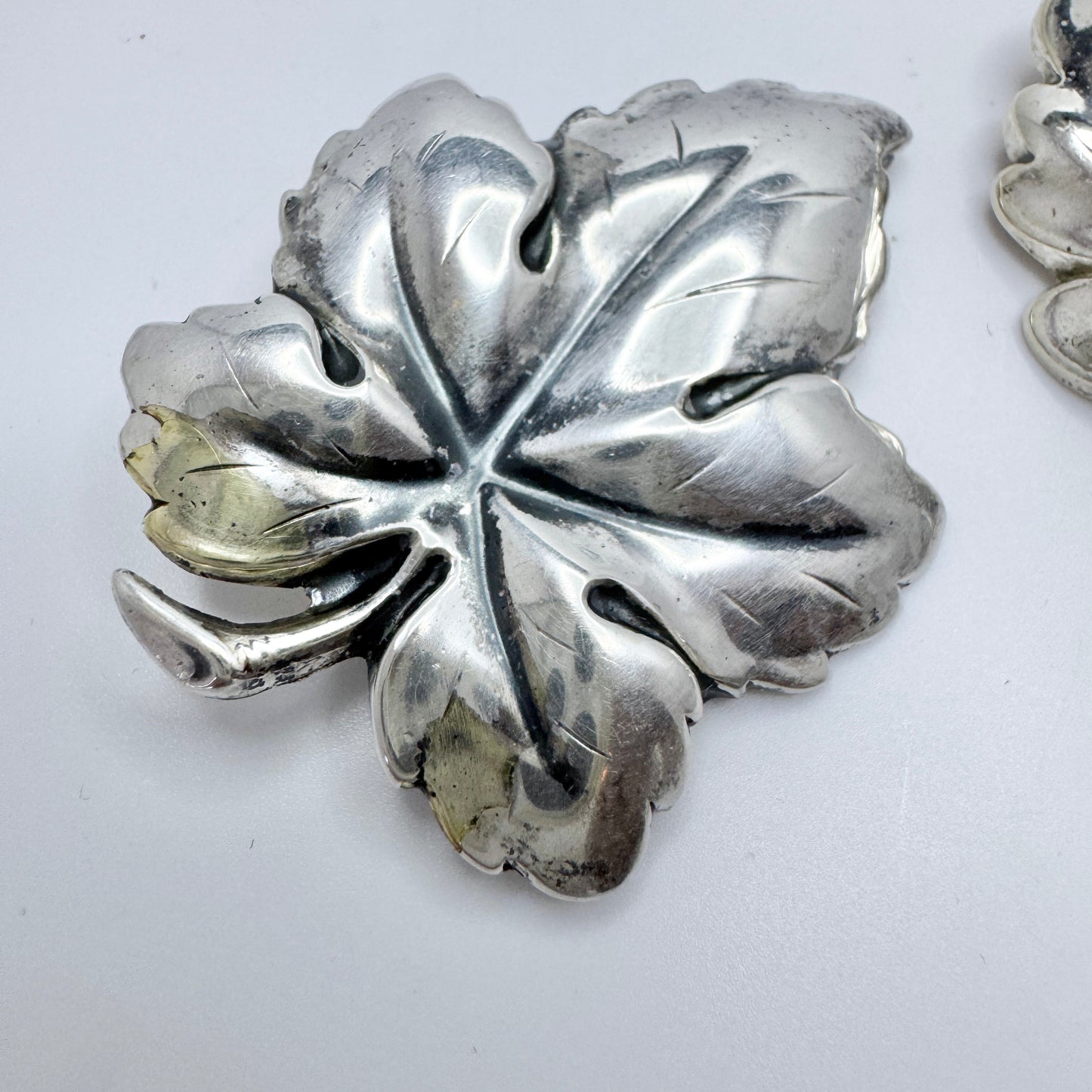 TeKa, Germany c 1950s. Two Vintage Solid Silver Leaf Brooches.
