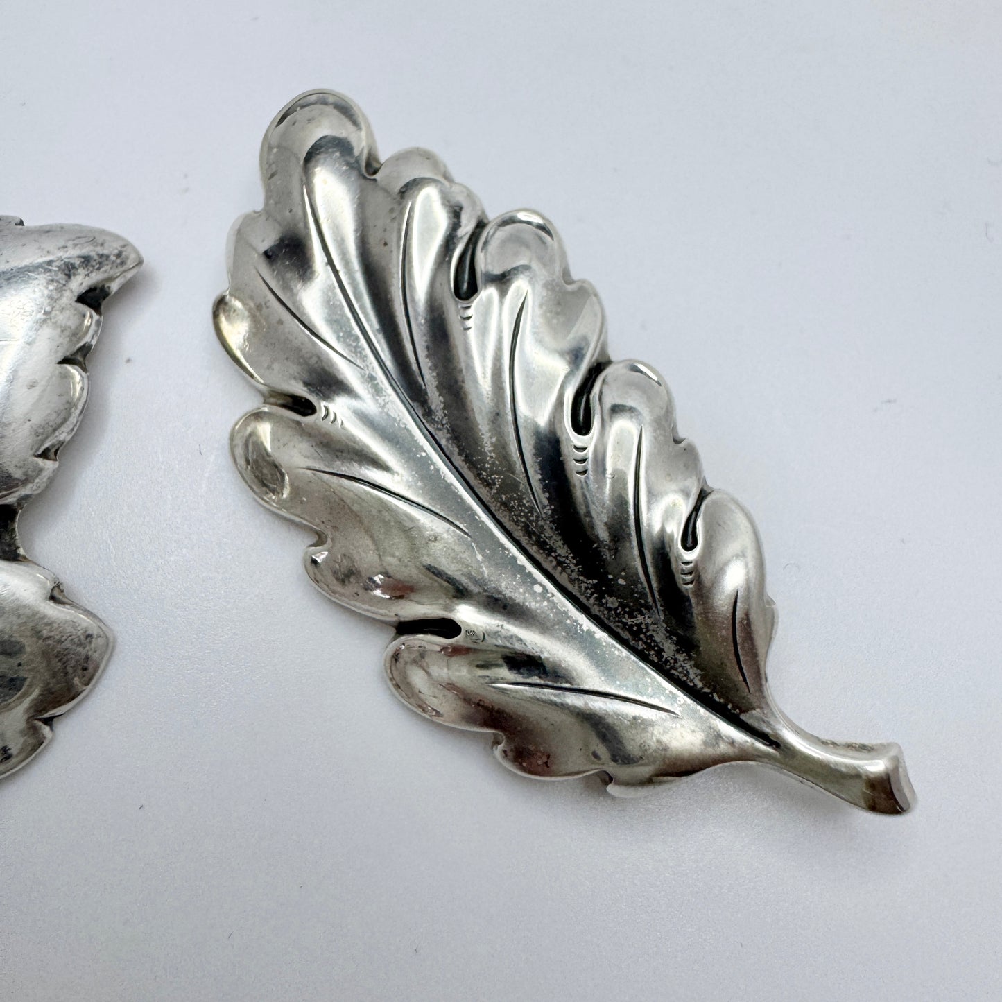 TeKa, Germany c 1950s. Two Vintage Solid Silver Leaf Brooches.