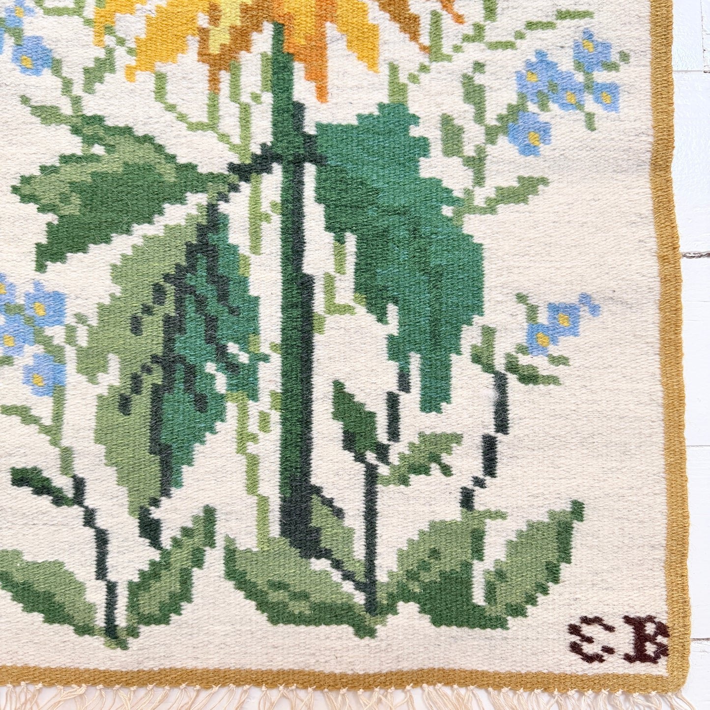 Sweden ca 1960-70s. Vintage Sunflower Tapestry Wall Hanging Art