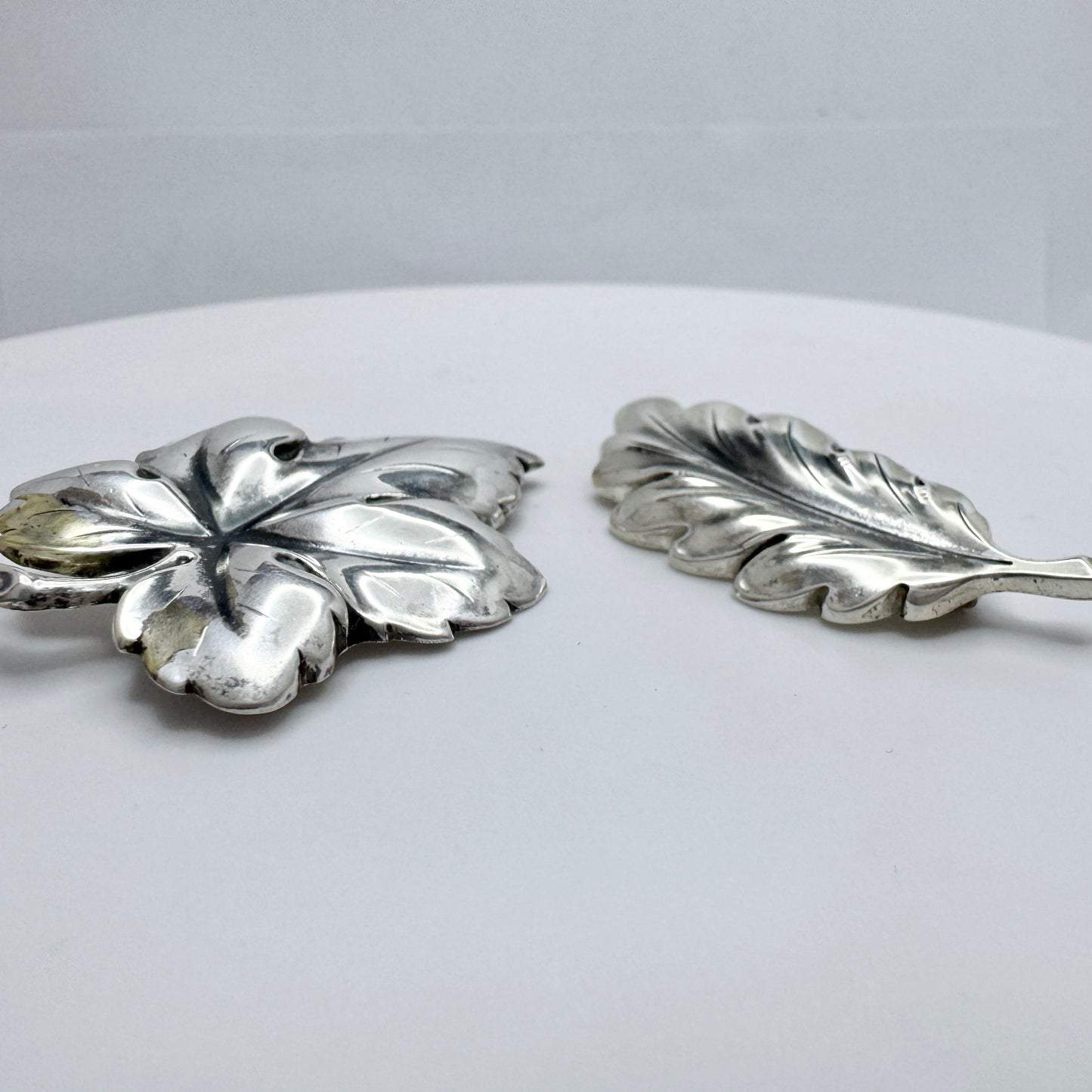 TeKa, Germany c 1950s. Two Vintage Solid Silver Leaf Brooches.