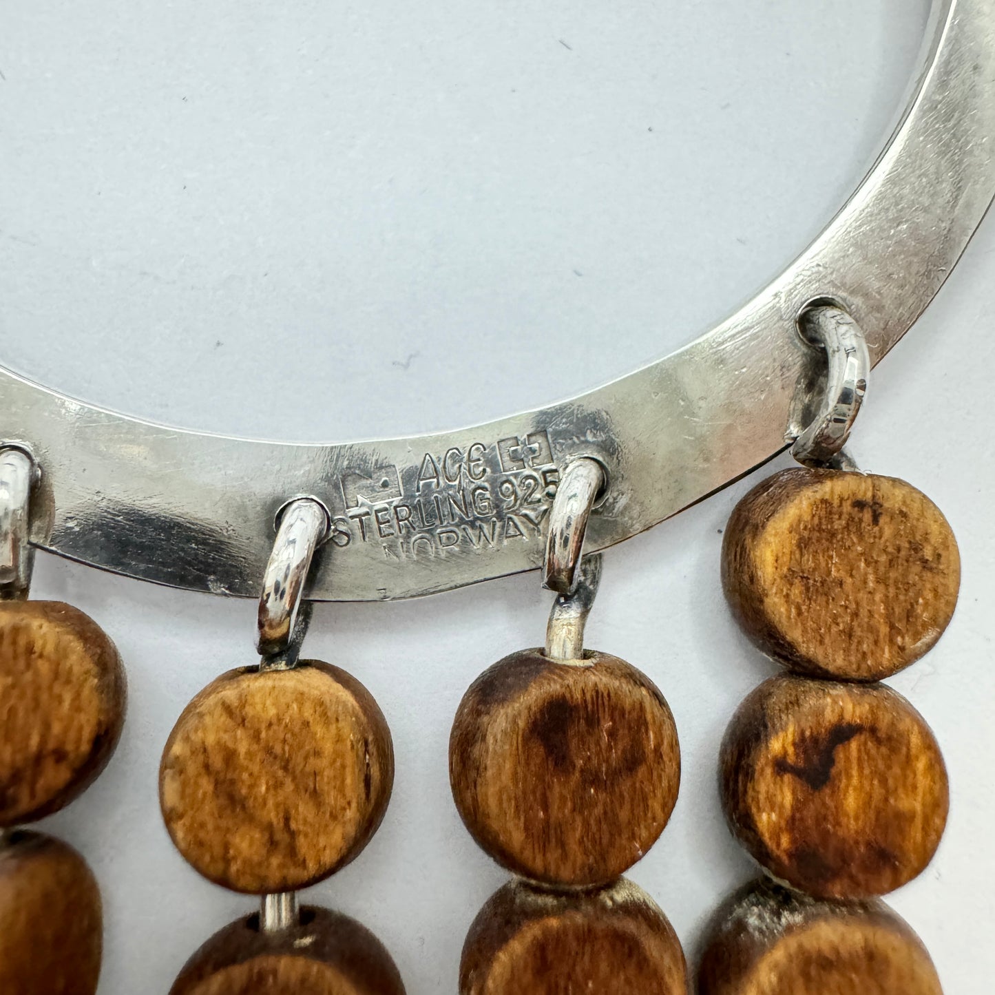 Anna-Greta Eker, Norway 1960s. Vintage Sterling Silver Wood Pendant Necklace. Original box.