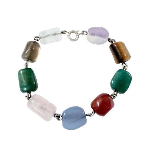 Vintage ca 1960s. Vintage Solid Silver Multi Stone Bracelet.