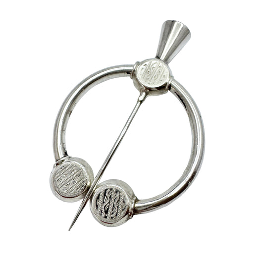 Sweden 1882. Antique Victorian Silver Fibula Brooch / Scarf pin.