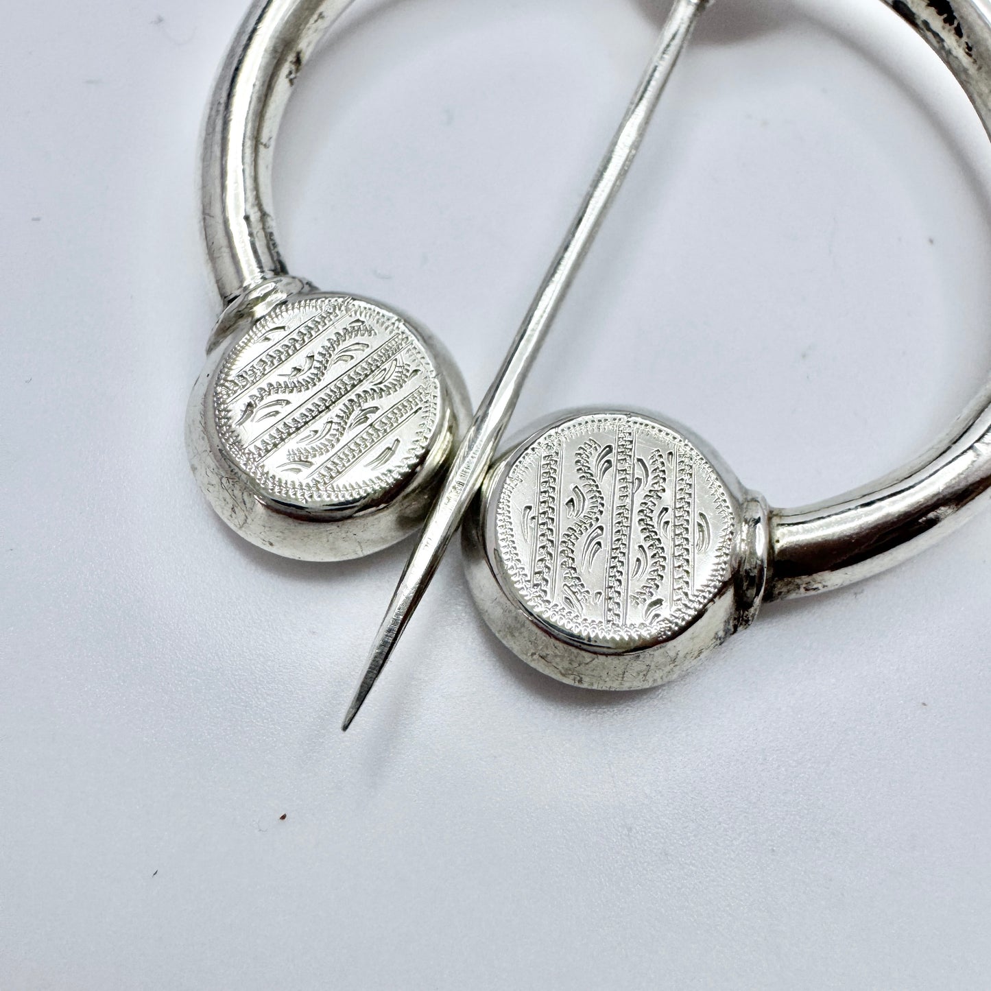 Sweden 1882. Antique Victorian Silver Fibula Brooch / Scarf pin.