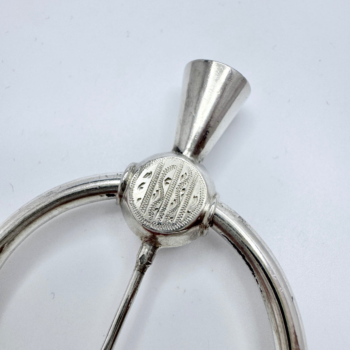 Sweden 1882. Antique Victorian Silver Fibula Brooch / Scarf pin.