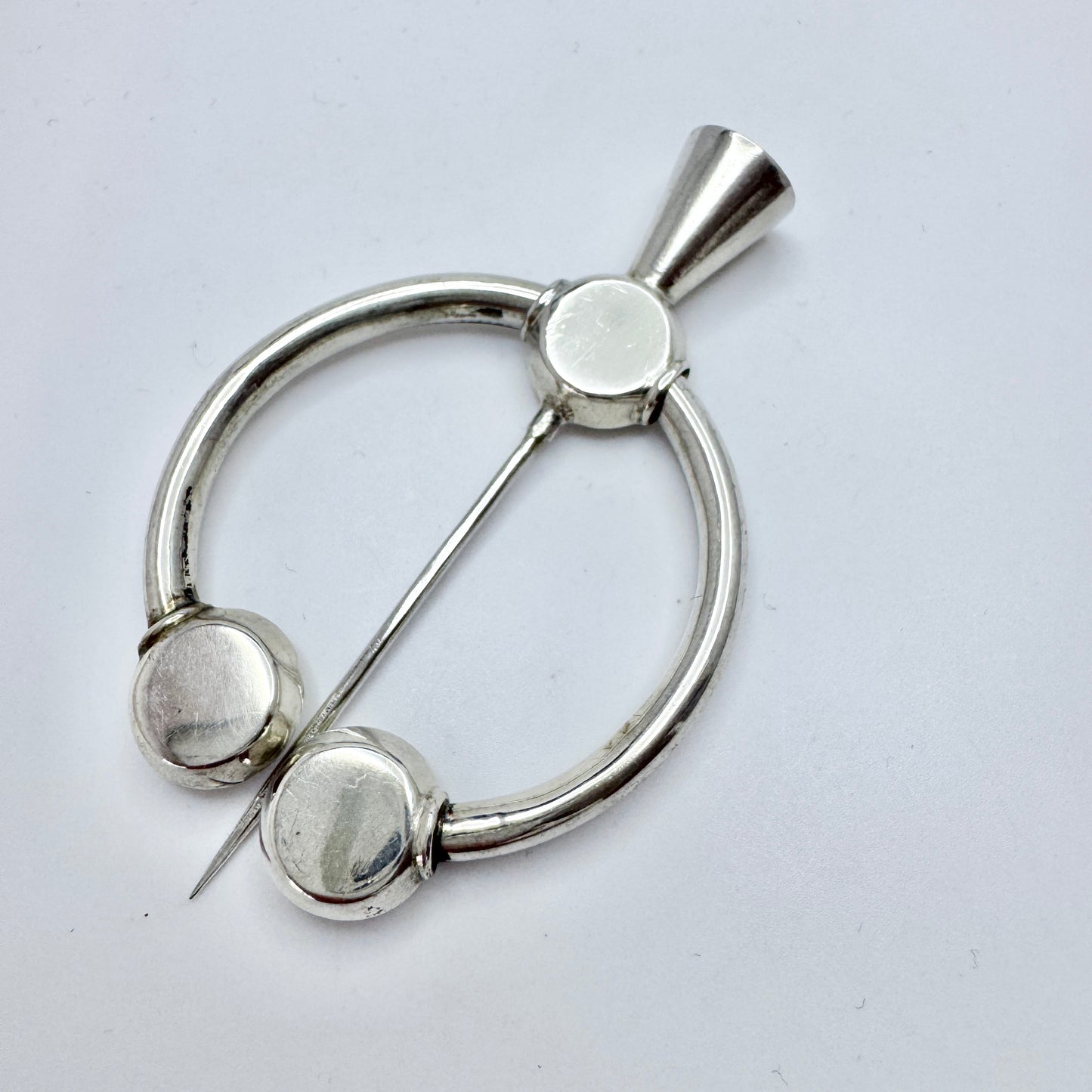 Sweden 1882. Antique Victorian Silver Fibula Brooch / Scarf pin.