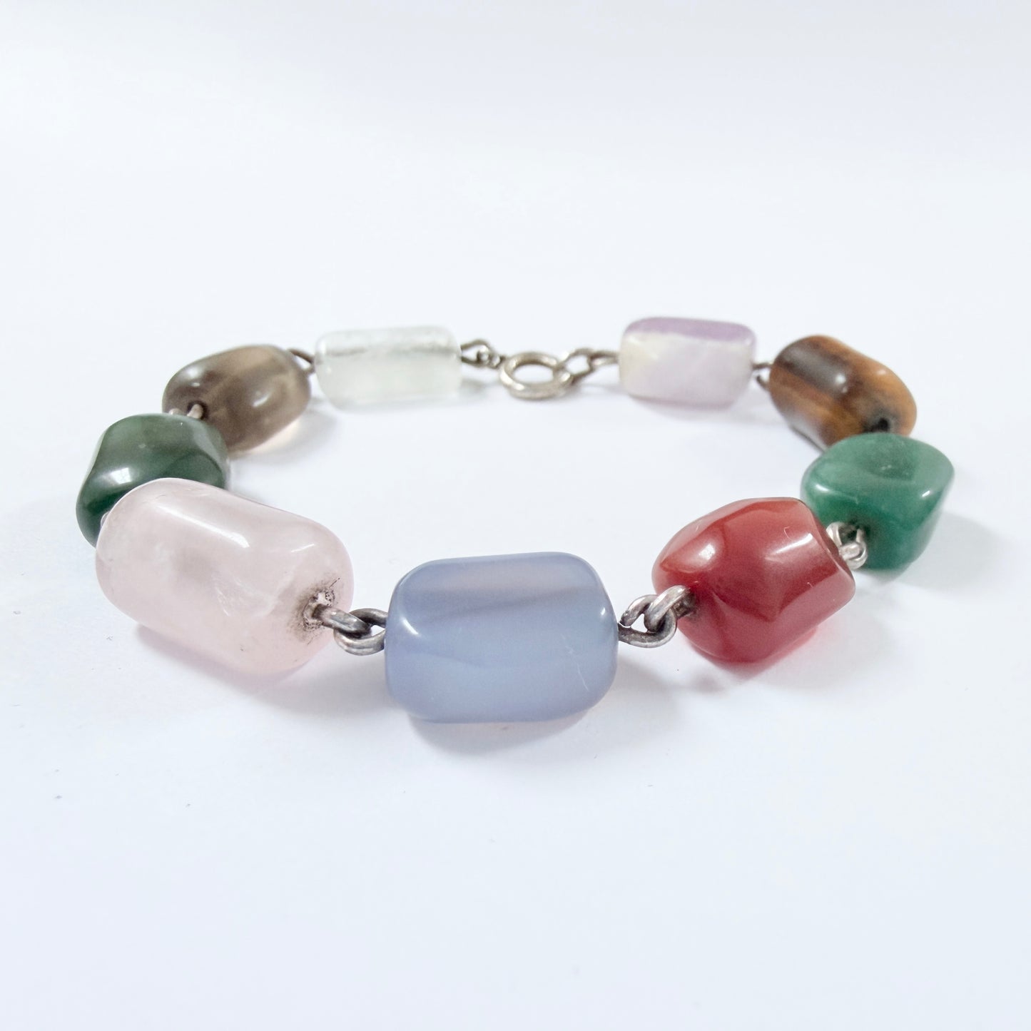 Vintage ca 1960s. Vintage Solid Silver Multi Stone Bracelet.