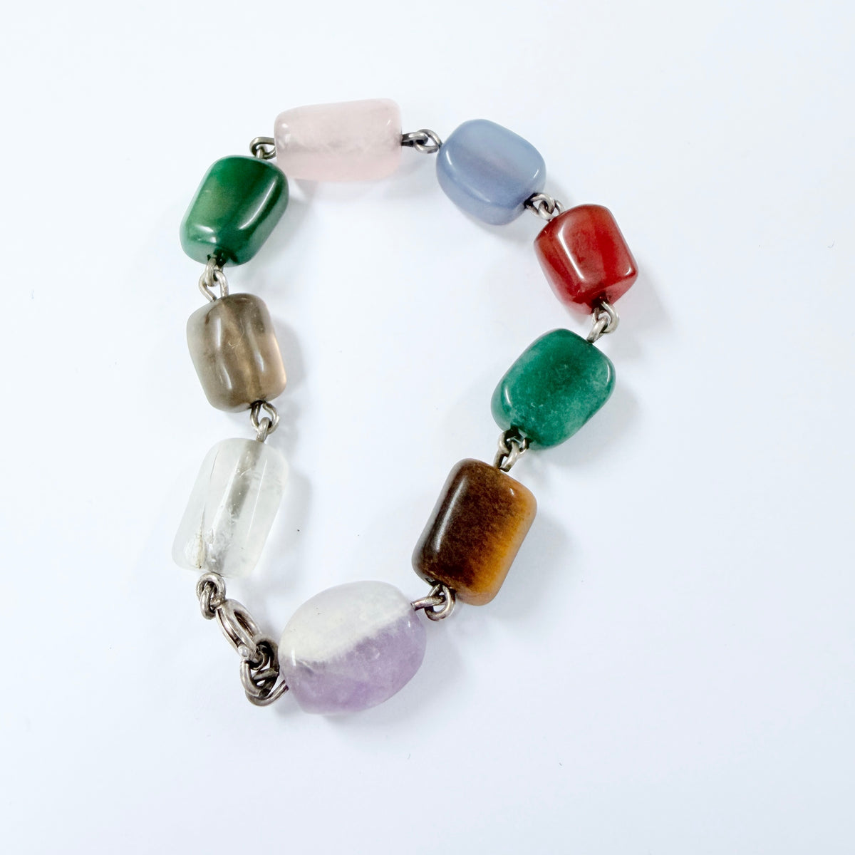 Vintage ca 1960s. Vintage Solid Silver Multi Stone Bracelet.