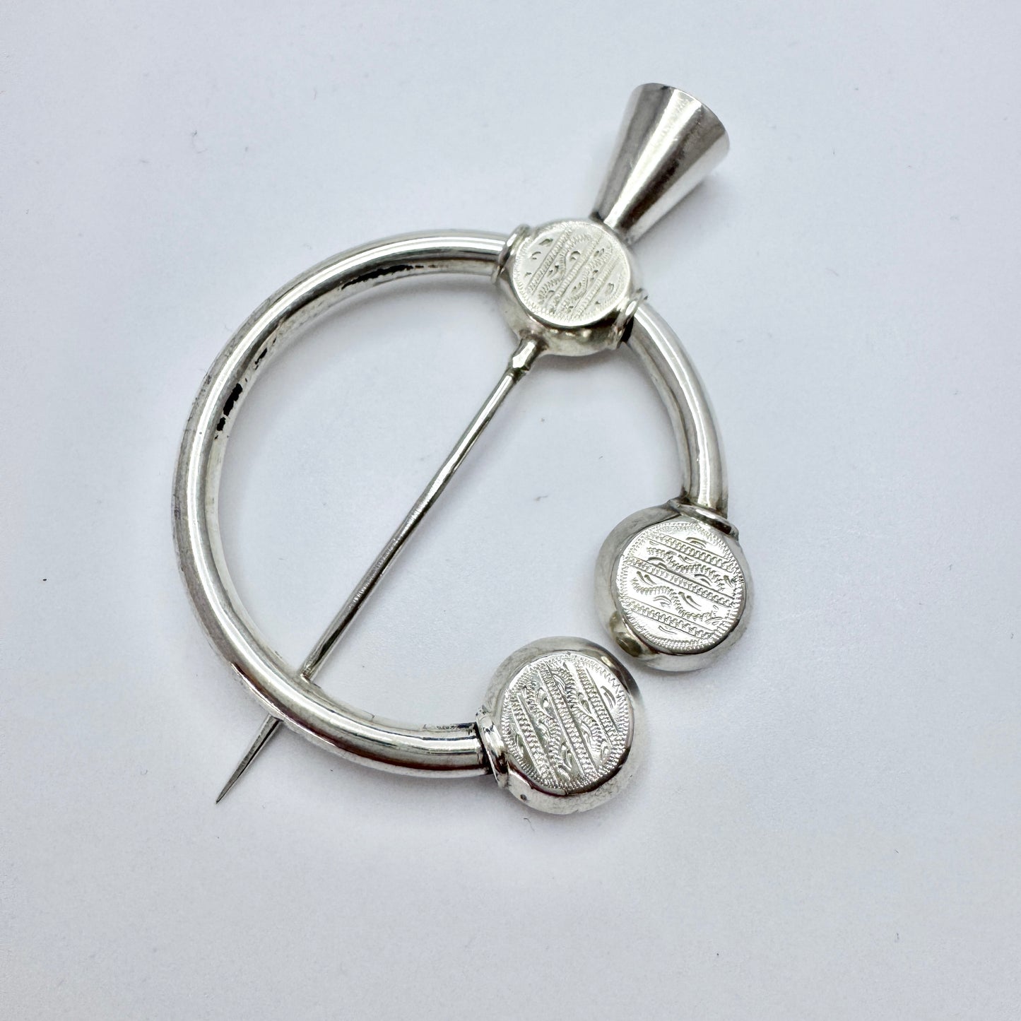 Sweden 1882. Antique Victorian Silver Fibula Brooch / Scarf pin.