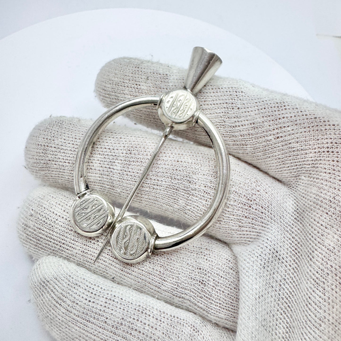 Sweden 1882. Antique Victorian Silver Fibula Brooch / Scarf pin.