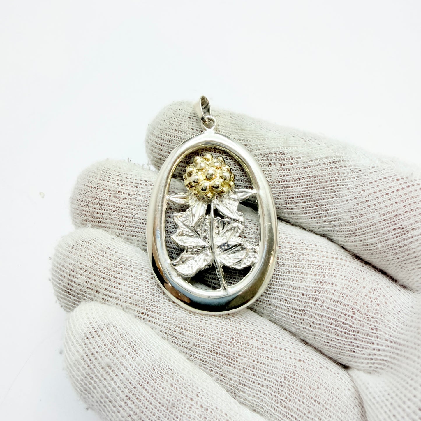 Sweden. Vintage Sterling Silver Cloudberry Pendant.