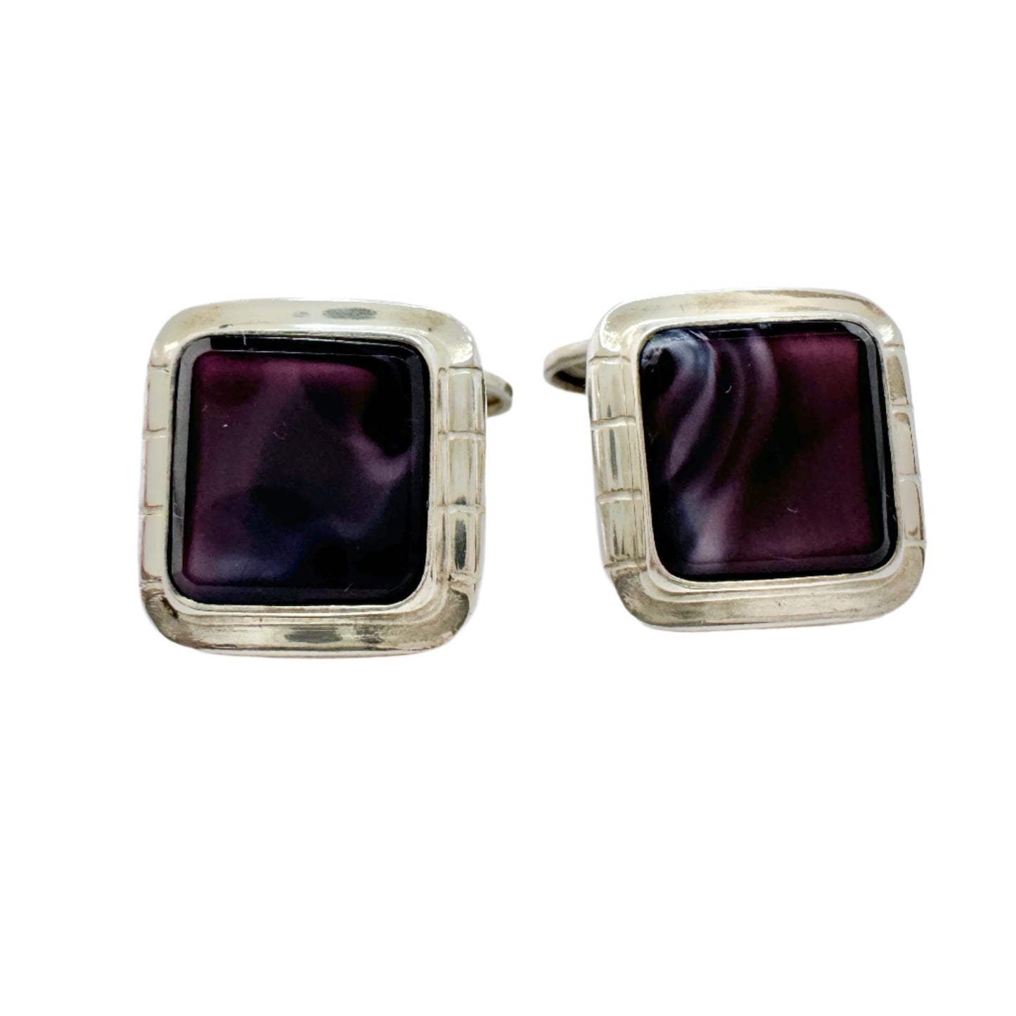 Vintage c 1960s Solid Silver Agate Cufflinks.