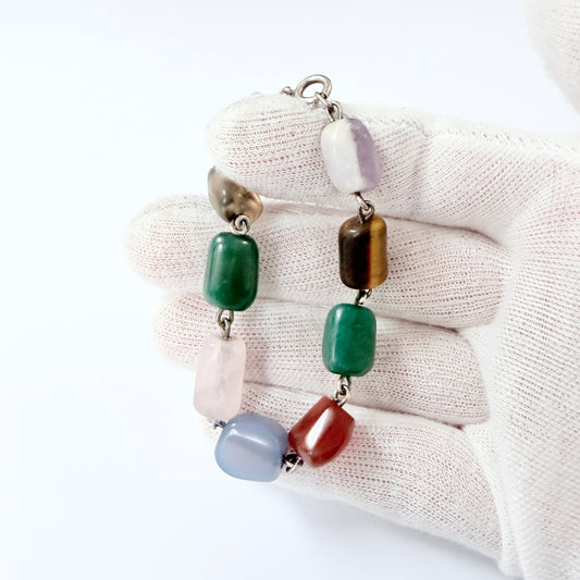 Vintage ca 1960s. Vintage Solid Silver Multi Stone Bracelet.