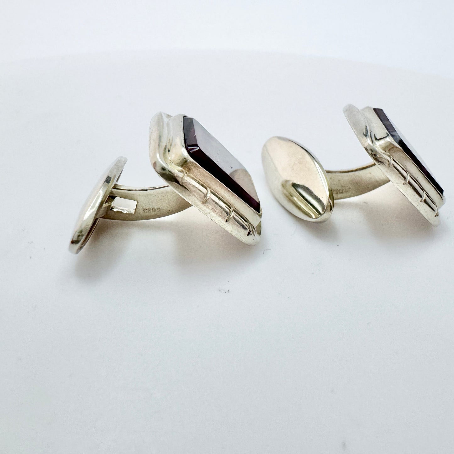 Vintage c 1960s Solid Silver Agate Cufflinks.