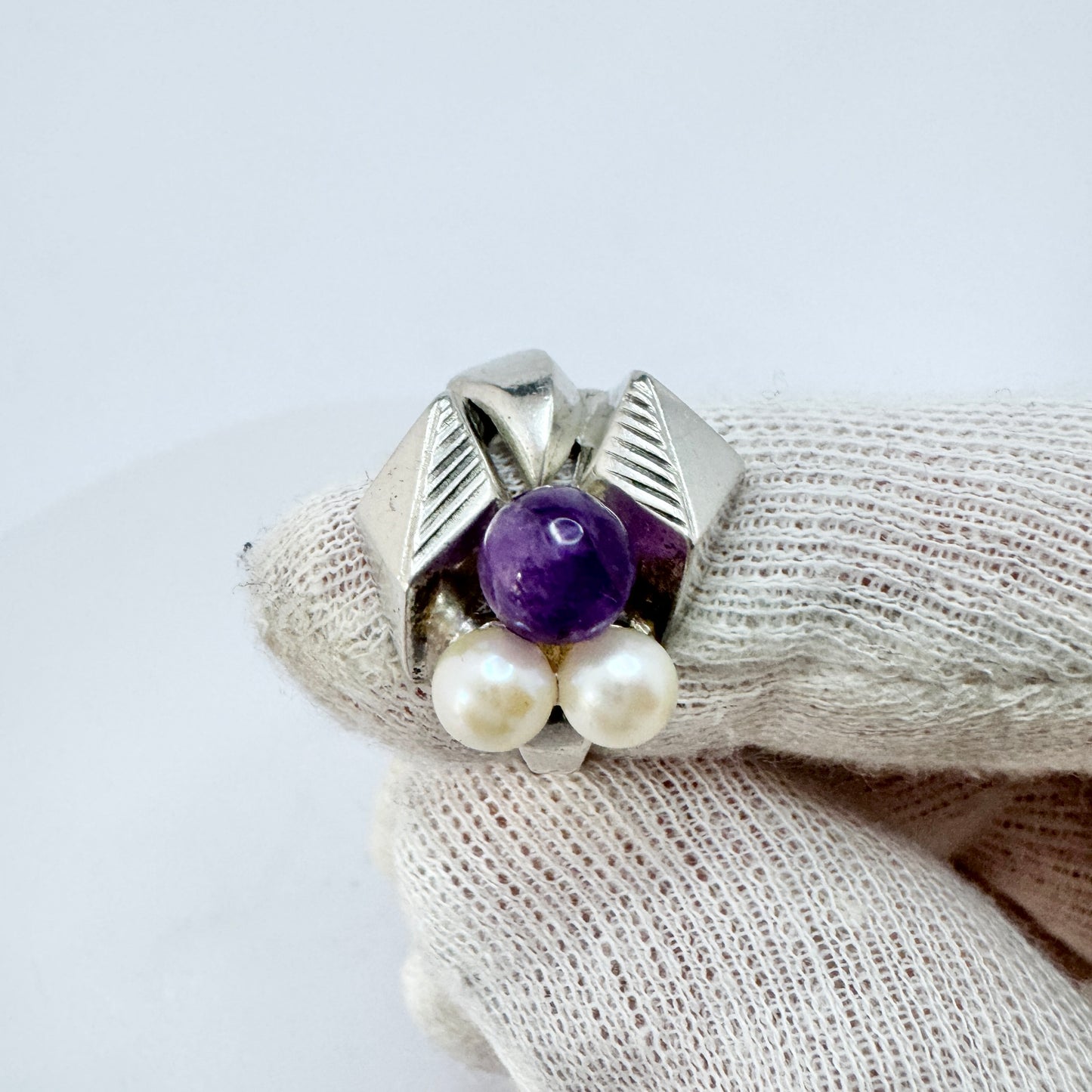 Robbert for Nordisk Kokusai, Sweden 1975. Vintage Sterling Silver Amethyst Pearl Ring.