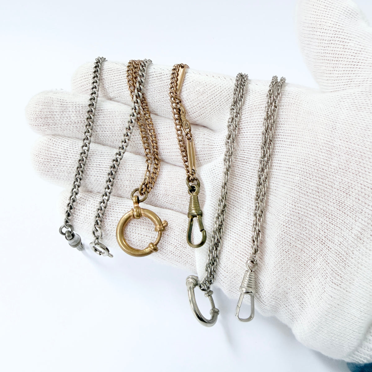 3 Vintage / Antique Metal Watch Chains.