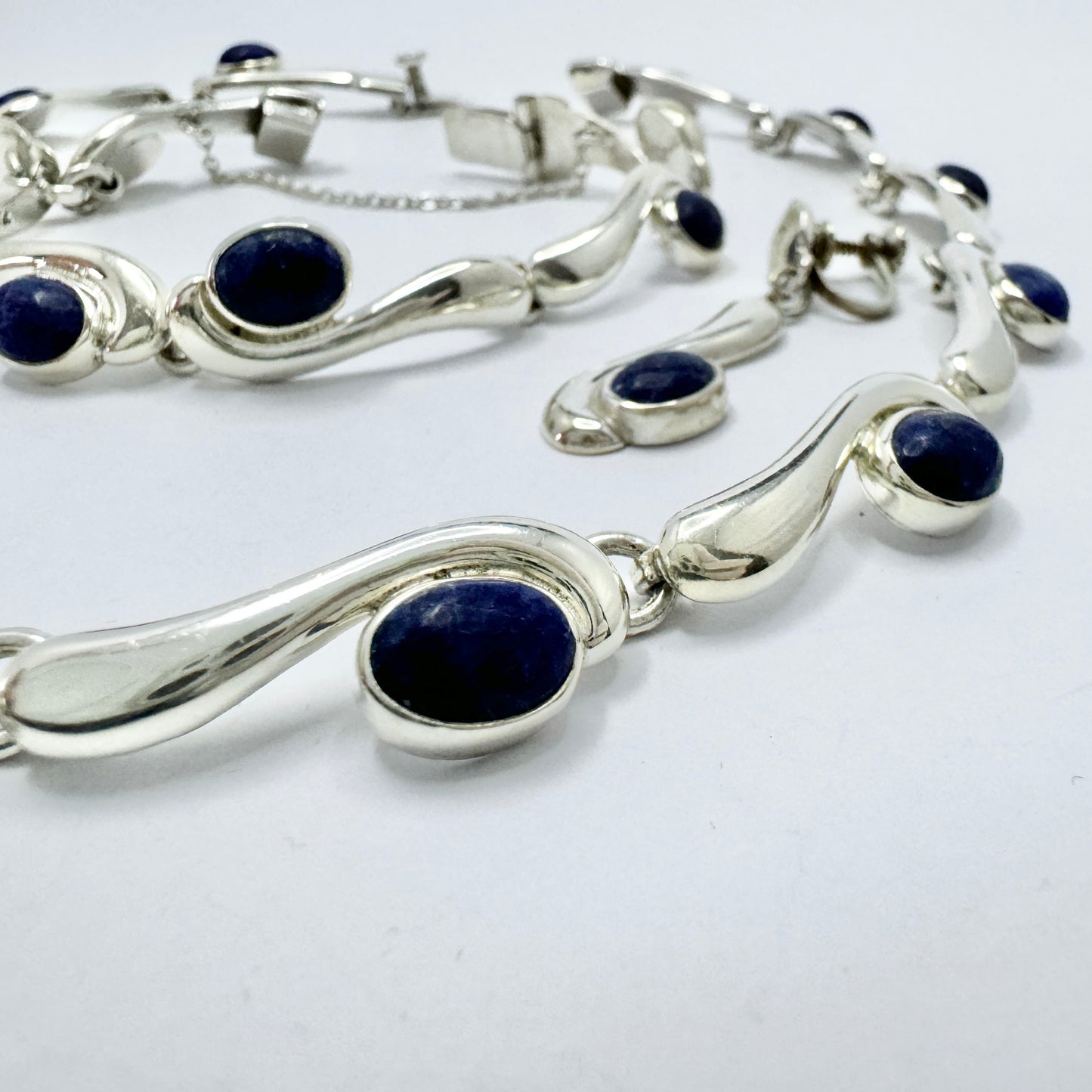 TD-04, Mexico. Vintage Sterling Silver Lapsi Lazuli Necklace, Bracelet and Earrings.