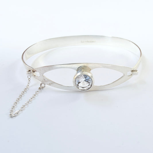 Salovaara, Finland 1973. Vintage Sold Silver Rock Crystal Hinged Bangle Bracelet