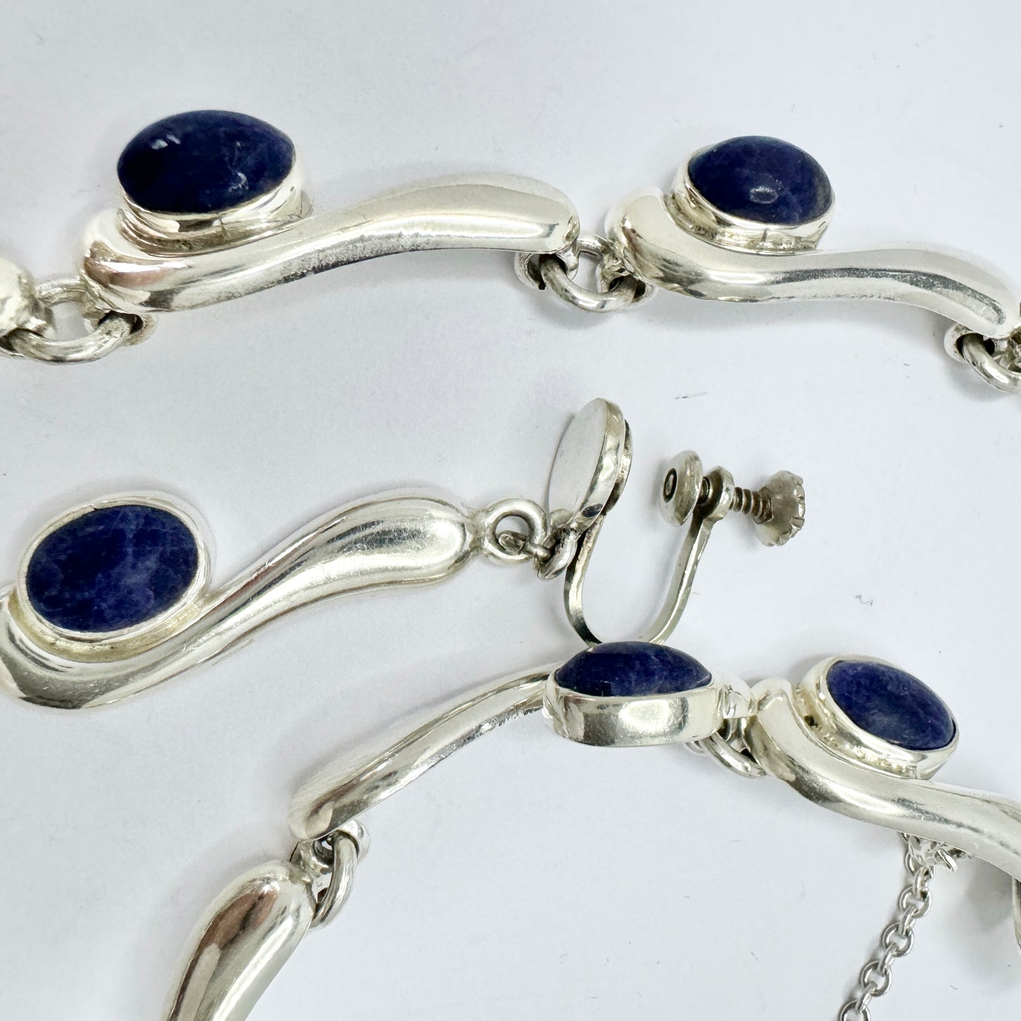 TD-04, Mexico. Vintage Sterling Silver Lapsi Lazuli Necklace, Bracelet and Earrings.