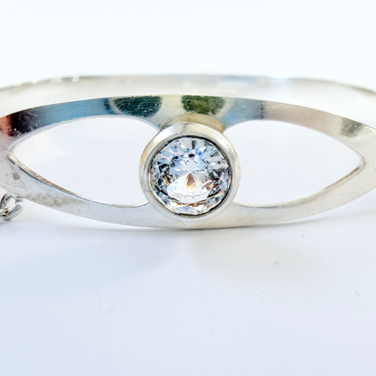 Salovaara, Finland 1973. Vintage Sold Silver Rock Crystal Hinged Bangle Bracelet