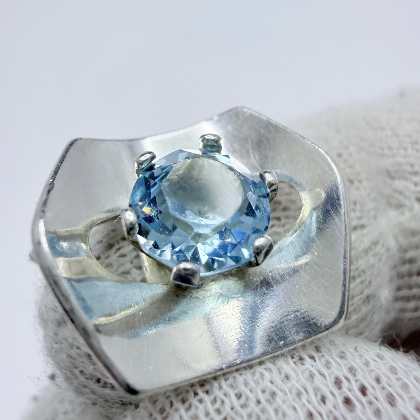 Brofod, Sweden 1975. Vintage Sterling Silver Synthetic Blue Spinel Ring.