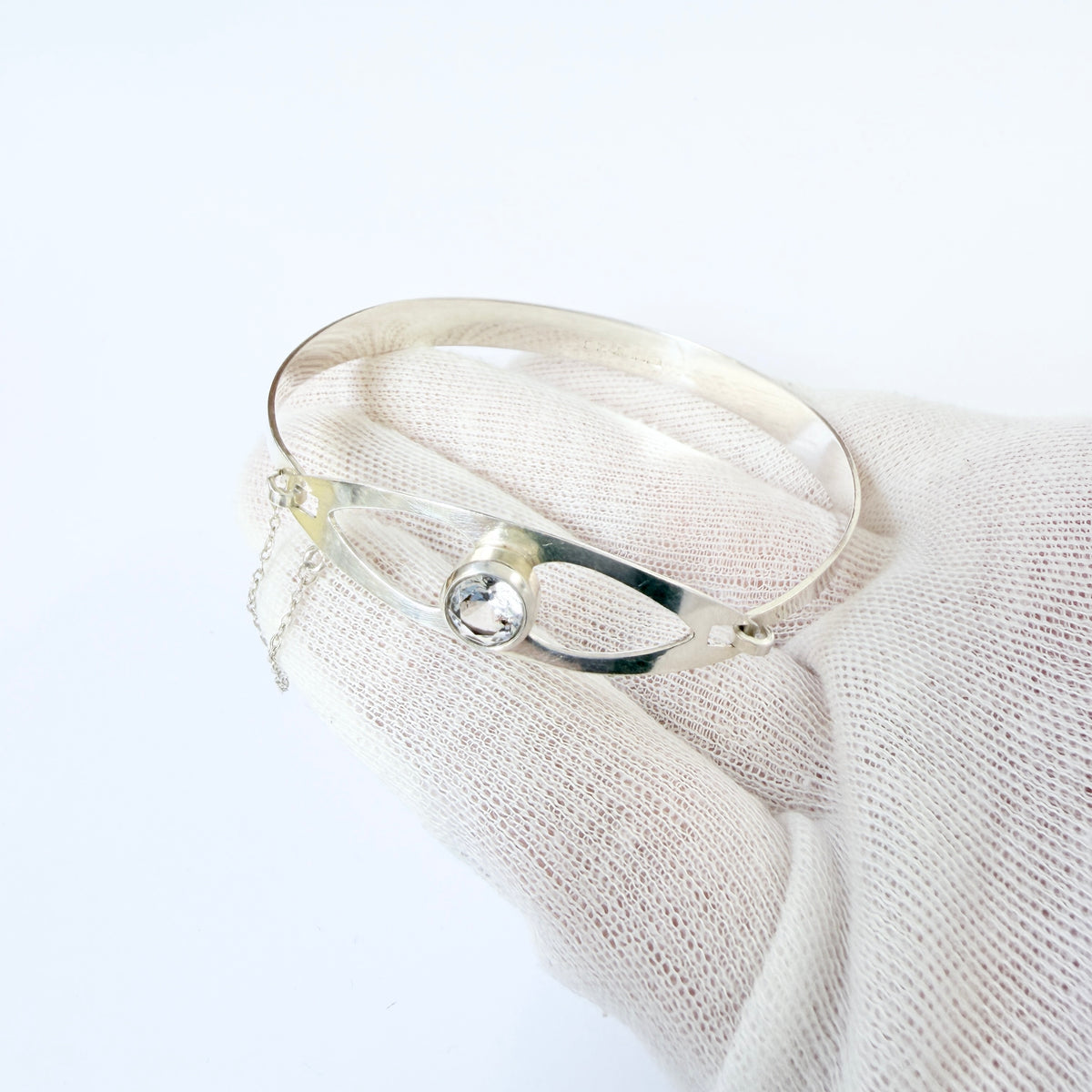 Salovaara, Finland 1973. Vintage Sold Silver Rock Crystal Hinged Bangle Bracelet