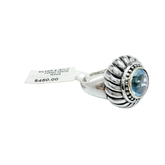 Sterling Silver 18k Gold Detail Topaz Ring.