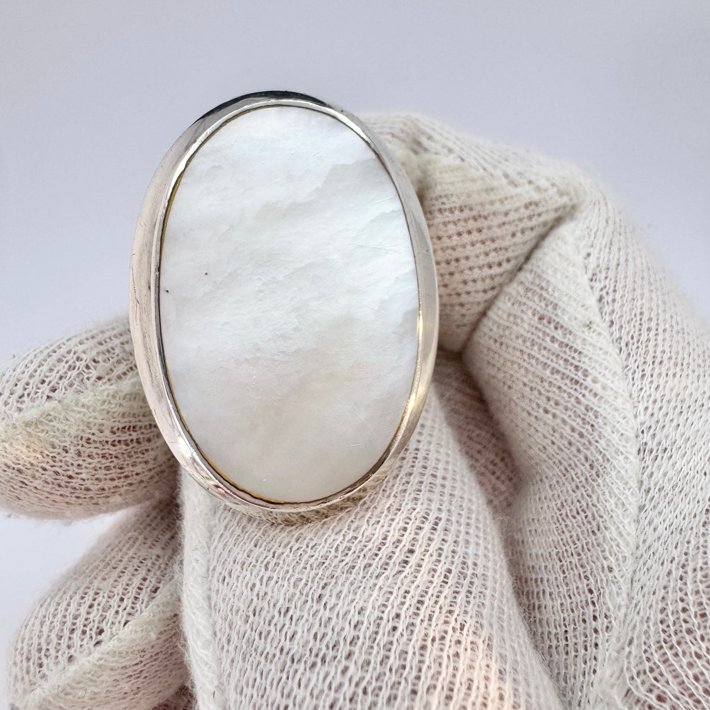 Bold Sterling Silver Mother of Pearl Ring.