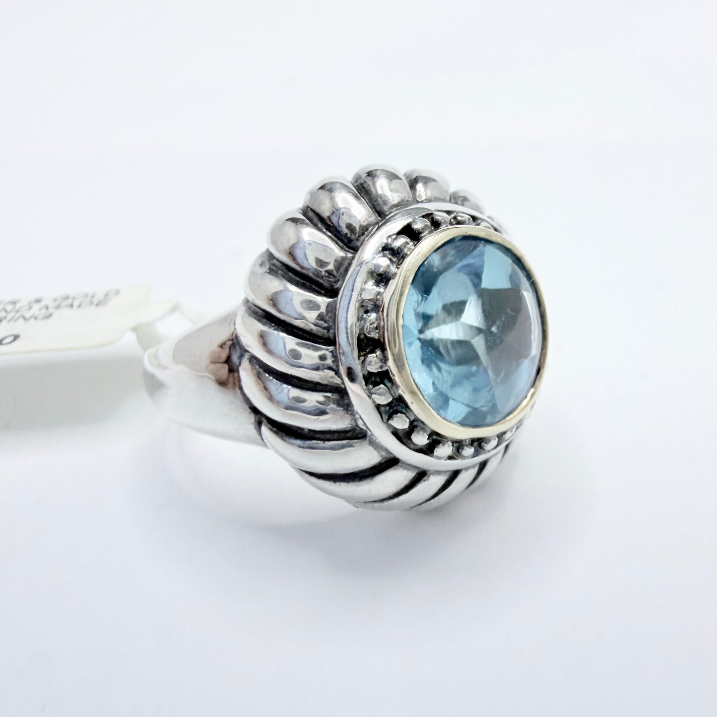 Sterling Silver 18k Gold Detail Topaz Ring.